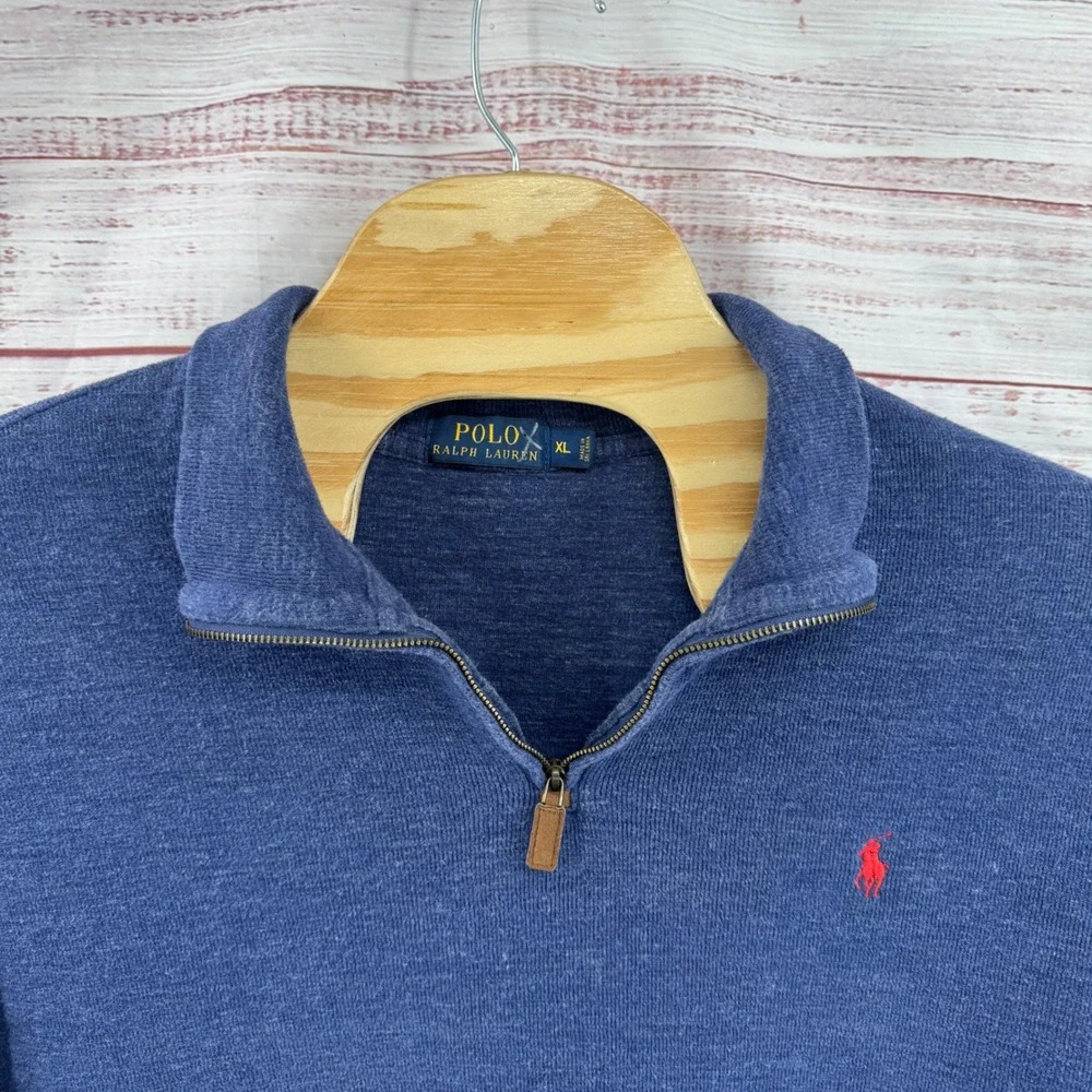 Polo Ralph Lauren Sweater Mens XL 1/4 Zip Pullover Heather Blue Cotton Preppy